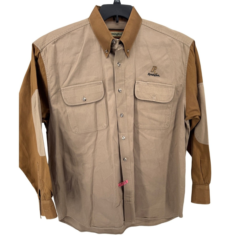 Remington Shirt XL Elbow Patch Outdoor Men's Tan Brown Long Sleeve Button Up